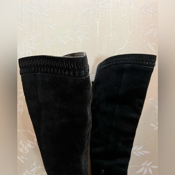 Vince Camuto " Madolee"  Braided Black Suede Tall Block Heel Boots - Picture 4 of 7